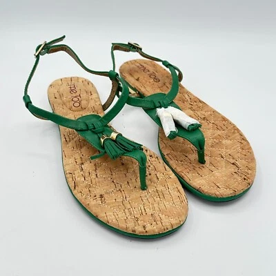 Me Too Green Tassel Cork Flat Sandals Women’s Size 7 Thong Style New Without Box - Image 1 of 4