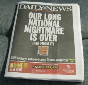 VINTAGE NEWSPAPER-NEW YORK DAILY NEWS - FEBRUARY 6, 2020-TRUMP ACQUITTED - Picture 1 of 2