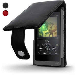 Black Leather Skin Flip Case for Sony Walkman NW-A35 NW-A40 NW-A45 + Screen Prot - Picture 1 of 5