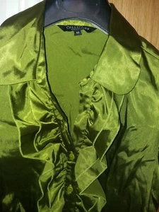 NEW DEBENHAMS COLLECTION WOMENS LIME GREEN FRILLY RUFFLE BLOUSE SIZE 10 BARGAIN - Picture 1 of 4