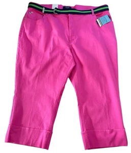 IZOD Womens Size 22W Hot Pink Stretch Cropped Cuffed Denim Jean Capris Pants NWT - Picture 1 of 8