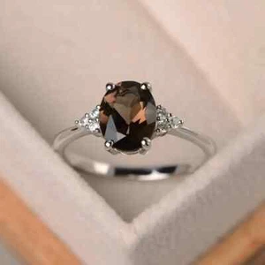 Smoky Quartz Ring 925 Sterling Silver Ring Natural Gemstone Genuine Gift for her - Picture 1 of 7