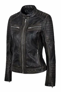 Women's New Black Slim Fit Biker Real Stylish Lambskin Motorcycle Leather Jacket - Picture 1 of 5