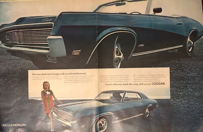 1969 Mercury Cougar Hardtop Conversível IMPRESSÃO ANÚNCIO Continental Accent VTG 1960s - Imagem 1 de 4