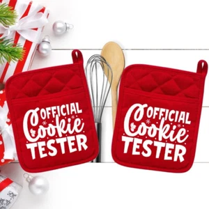 Set Of 2 - Official Cookie Tester - Pot Holder - Oven Mitt - Hot Pad - neo014red - Picture 1 of 1