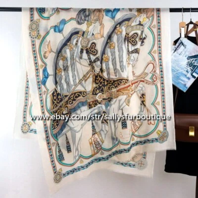 Sallys Cashmere Ring Scarf Wrap Shawl Feather Print Soft Delicate Thin 78"*39" - Image 1 of 4