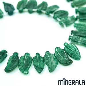 CUENTAS EN FORMA DE HOJA TALLADA PIEDRA PRECIOSA VERDE NATURAL AVENTURINA 15" HEBRA WP000F6 - Imagen 1 de 5