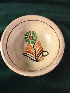 Terra Cotta Bowl with Brown, Terra Cotta and Green Floral Slip Decoration - Picture 1 of 8