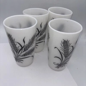 Hazel Atlas Schwarz & Weiß Weizen Becher Glas ~ 5,25" 4er Set ~ 10 0z NEUWERTIG - Bild 1 von 5