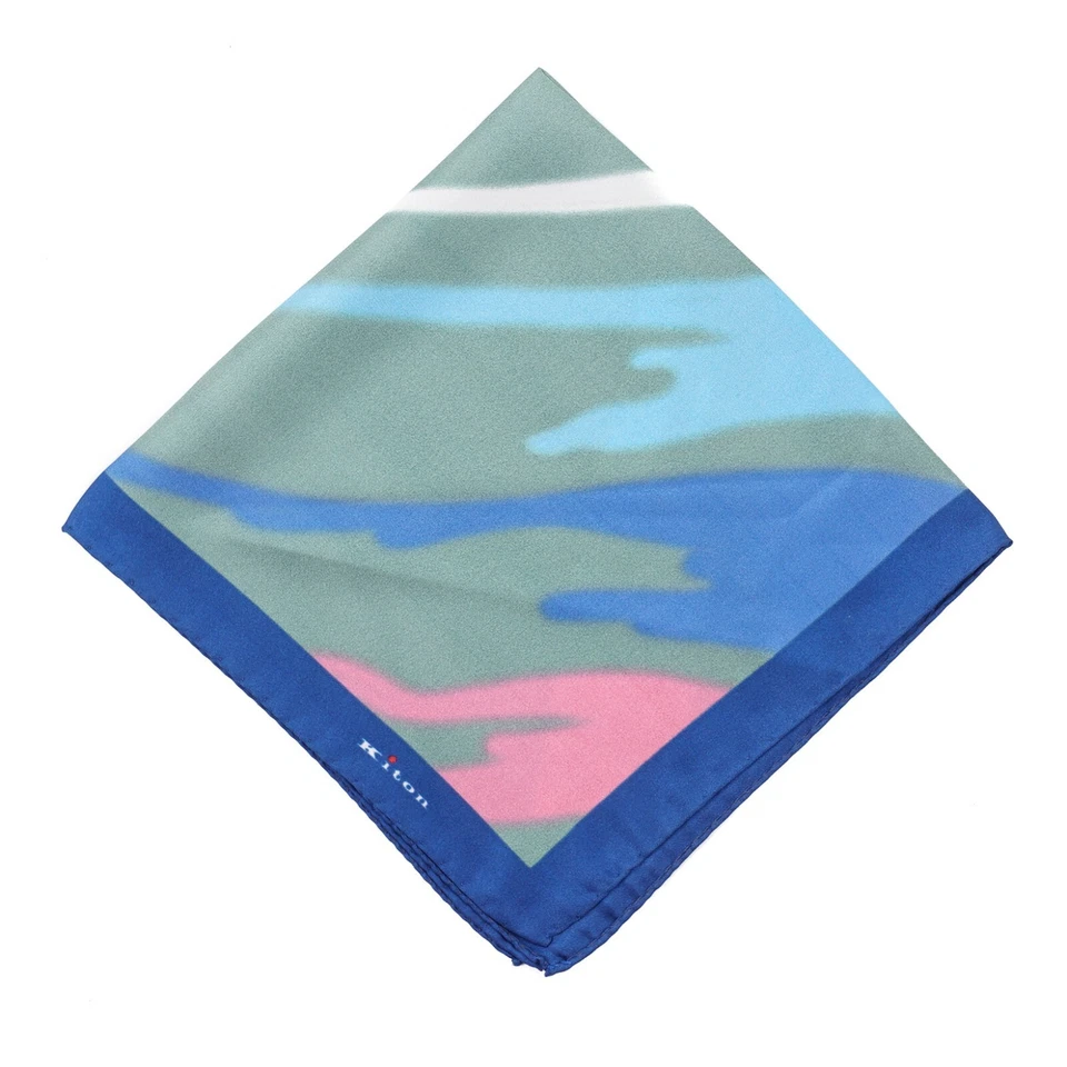 Cuadrado de bolsillo de seda con estampado de acuarela abstracto verde-azul-rosa Kiton Napoli Foto 1 de 4