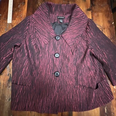 Abrigo Blazer Lane Bryant Mujer’s 24 Botones Delanteros Manga 3/4 Borgoña Negro Foto 1 de 4