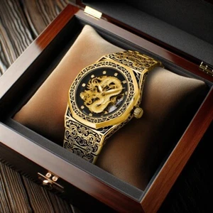 Herren Automatikuhr Gold - Stahlband, Drachen Design, Business Stil, Nachtlicht - Bild 1 von 6