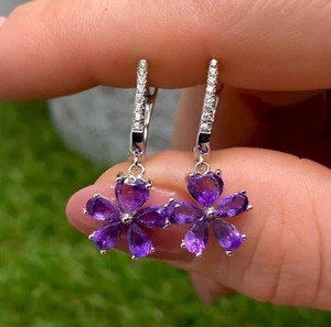 Natural Amethyst gemstone Earrings, Sterling silver 925, Gold plated - Picture 1 of 3