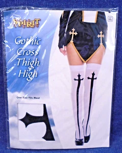 Spirit Gothic Cross Thigh High Black White Stockings Nylons Costume Cosplay OS - Picture 1 of 2