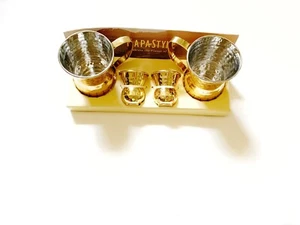 NapaStyle Premium Coquetta Set Of 4 Two Mugs Two Miniquetas Gold Brass Handmade - Picture 1 of 12