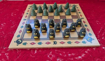 Vintage Checkers 24 Detailed Bears And Trees Game Pieces And Decorative Board - Image 1 of 4