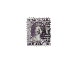 Queen Victoria - 1863 Bahamas Six Pence Deep Violet Used Stamp - Picture 1 of 2