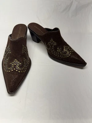 Botines de tela marrón Kathy Van Zeeland para mujer punta tacón bloque talla 8,5 M Foto 1 de 4