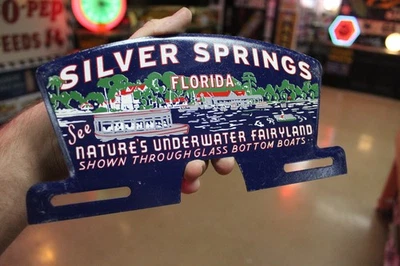 RARO LETRERO DE METAL PINTADO ESTAMPADO BARCO DE VIDRIO FLORIDA MUELLES PLATEADOS AÑOS 50 Foto 1 de 4