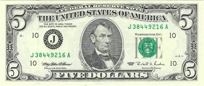 1995 $5 Small Size Federal reserve Note FR1985-J - Image 1 of 2