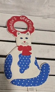 Vintage Seasons Greetings CAT door hanger decor EUC - Picture 1 of 3