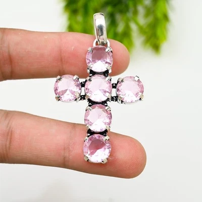 Colgante de joyería de plata de ley 925 hecho a mano con piedras preciosas de kuncita rosa regalo por amor Foto 1 de 4
