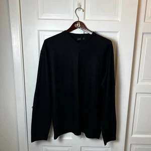 Hugo Boss Sweater Mens XL Black Extra Fine Merino Wool Slim V Neck Pullover - Picture 1 of 7