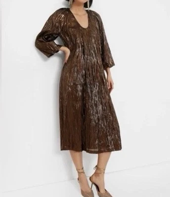 HYACINTH HOUSE TUCKERNUCK Bronze Copper Metallic Plisse Dorinda Dress Sz Small - Image 1 of 4