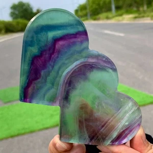 354G Fluorita Arco Iris Natural Tallado a Mano Doble Corazón Cristal Adorno Curación - Imagen 1 de 23