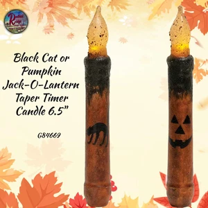 Otoño Negro Gato o Calabaza Jack-O-Lanterna LED Cónico Temporizador Vela 6.5&quot;H - Imagen 1 de 5