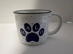 Coffee Mug Paw Print, Dog Cat, HALO, White with Blue Speckles, Animal Lovers - Picture 1 of 11