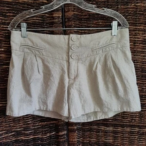 Anthropologie Elevenses Linen Mid Rise Shorts Womens 6 Tan Boho Metallic Coastal - Picture 1 of 6