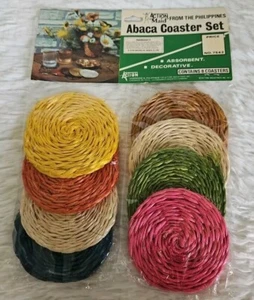 NOS Vintage Abaca Coaster Set Of 8 MCM Made In Philippines - Picture 1 of 4