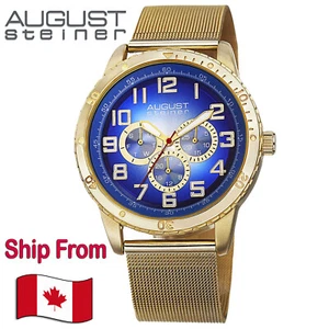 August Steiner AS8115YG Men's Watch Gold-tone Stainless Steel Mesh Blue Dial. - Picture 1 of 7