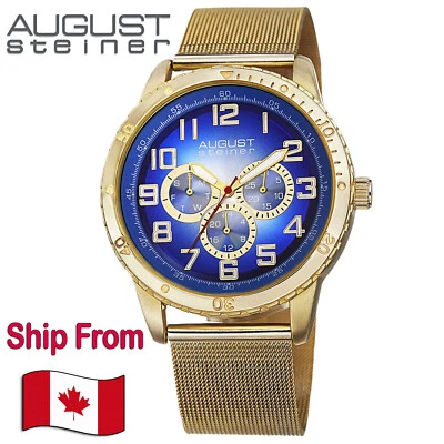August Steiner AS8115YG Men's Watch Gold-tone Stainless Steel Mesh Blue Dial. - Image 1 of 4