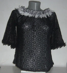 Camiseta de encaje camisa top gasa encaje tul flores moda nupcial volantes S M L nueva - Imagen 1 de 3