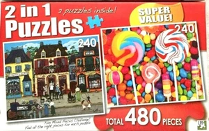 Vintage Town & Candy Shop 2 in 1 Jigsaw Puzzle 480 Pieces Total 11.25" X 9" - Picture 1 of 1