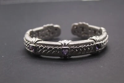 Brazalete Judith Ripka de plata de ley 925 púrpura amatista con bisagras con cable Foto 1 de 4