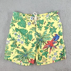 Polo Ralph Lauren Swim Trunk Mens L Yellow Tropical Floral Aloha Bird Print Mesh - Picture 1 of 17