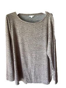 DIP Shirt long sleeve gray leopard print 2X PLUS light knit casual fall cozy - Bild 1 von 3