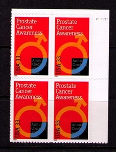 US USA Sc# 3315 MNH FVF PLATE # BLOCK Prostate Cancer Awareness - Picture 1 of 1