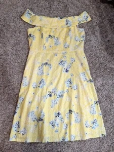 Calvin Klein Yellow Floral Eyelet Cotton With Lining Size 16 Off The Shoulder - Picture 1 of 9