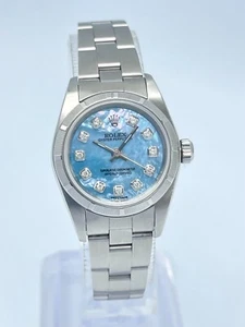 Ladies Rolex Oyster Perpetual 76030 24mm Blue MOP Diamond Dial Box Engine Turned - Picture 1 of 13