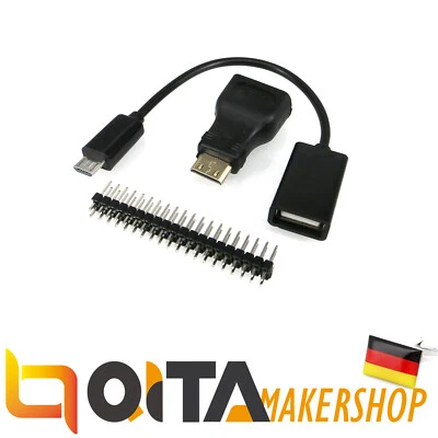 Raspberry Pi Zero 2 W Mini HDMI Adapter&USB OTG Kabel Female A to micro B + Pins - Bild 1 von 4