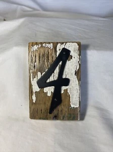 Rustic Reclaimed Wood House Number with Black Aluminum Number ~ 4 - Picture 1 of 2