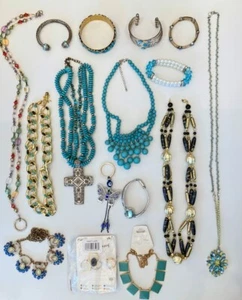 Lote de joyas para artesanos Harvest Wear azul verde azulado estrás imitación turquesa lote de joyas - Imagen 1 de 12