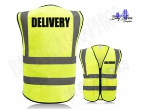 Delivery Safety Vest High Visibility Yellow reflective 2"Strips+pockets-Custom - Picture 1 of 11