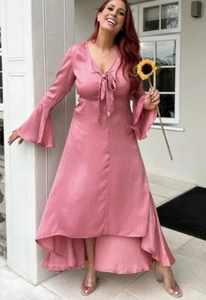 STACEY SOLOMON PINK RECYCLED TIE FRONT DIPPED HEM MAXI DRESS-SIZE 10 RRP £45 - Picture 1 of 8