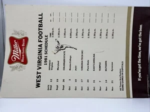 1981 West Virginia Mountaineers Football Schedule, Miller Beer Cardboard SIGN - Picture 1 of 9
