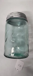 Vintage Ball 3 L's MASON Jar Blue Pint Canning Jar w/ Zinc Lid -Jar Marked W 1 - Picture 1 of 4